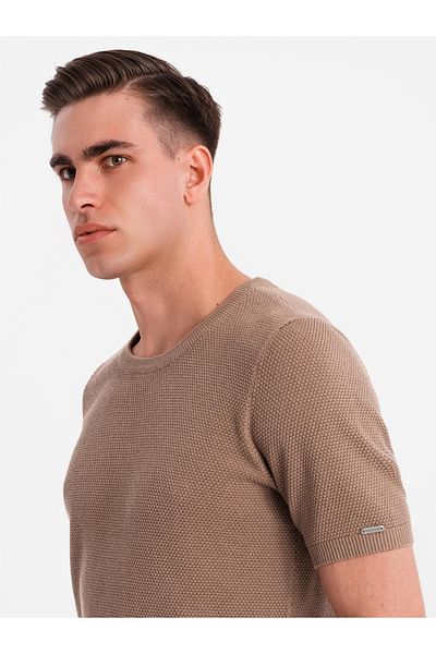 OMBRE Herren Feinstrickhemd - Hellbraun V2 OM-TSCT-0244 L