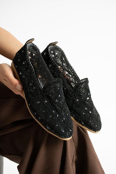 VENUCIA Women's Knitted Model Straw Ballerina Breathable Summer Women's Shoes