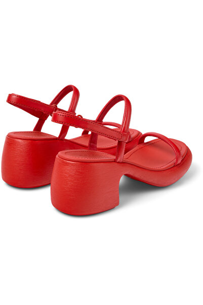 CAMPER Women's Red Genuine Leather Hook And Loop High Heels with Comfort Sole, Stylish Thelma