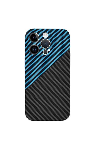 SKYDDAR INNOVATION Carcasă pentru iPhone 14 Pro, textură de carbon, Carbonite FiberShell, albastră, set de stickere