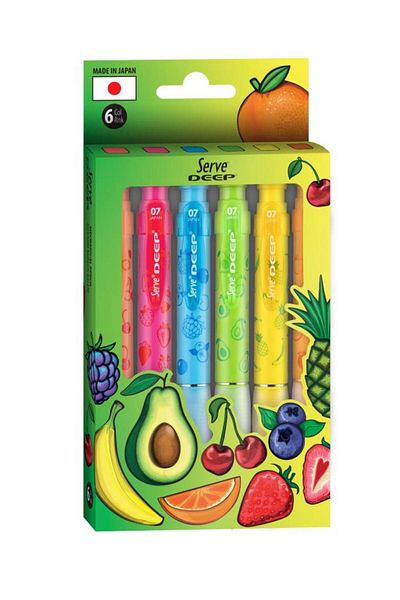 Serve Deep Tip Pen Fruit Series 07mm - Set of 6