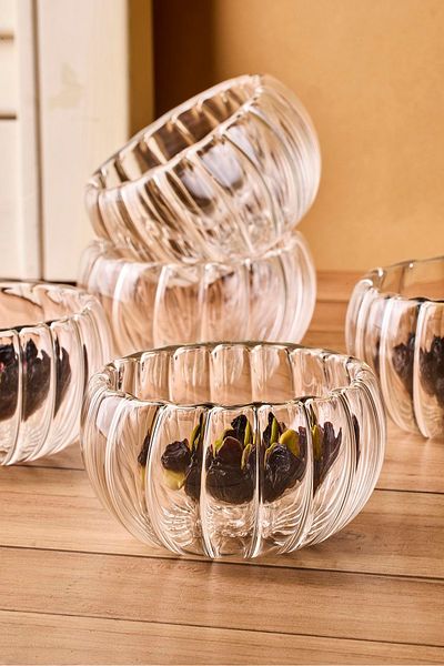 Perotti Bowy Line 6-Piece Double Wall Glass Sauce Bowl, Jam Bowl, Dragee Bowl, Turkish Delight Bowl 6X2.5 cm