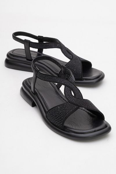 LuviShoes Sandale de damă AURORA din piele naturală neagră Stone