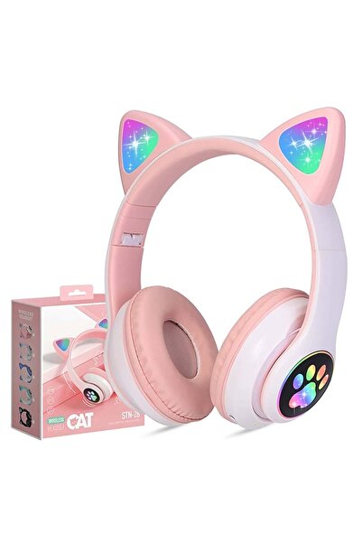 JNUOBI Işıklı Bluetooth Yeni Stn-28 Model Figürlü Kedi Kulaklık Radyo Hafıza ...