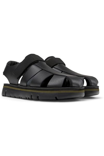 CAMPER Men's Black Caterpillar Leather Hook And Loop Sandals With Lightweight Summer Comfort Oruga