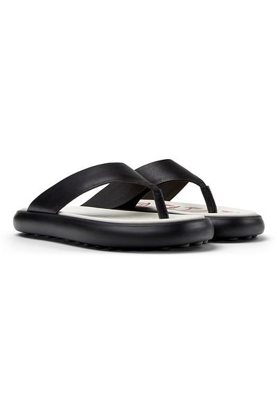 CAMPER Women's Black Flip-Flops With Slogan Print, Comfortable Eva Sole, Durable Leather Twins