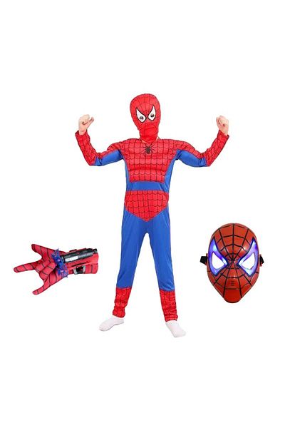 Depox Spiderman costume set for children, suction cup glove and LED mask, 4-6 years, 100-110 cm
