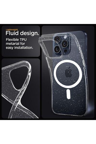 SKYDDAR INNOVATION Carcasă pentru iPhone 14, SparkleSkin Magsafe, silicon TPU cu sclipici, transparentă, set autocolante