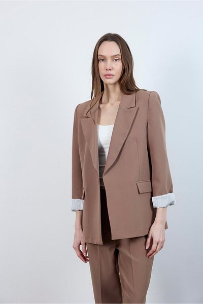 Lavanta Tekstil Lining Detailed Blazer Jacket Belted Trousers Suit