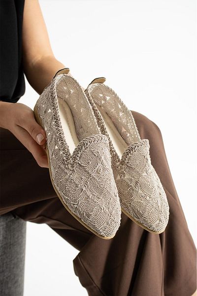VENUCIA Women's Knitted Model Straw Ballerina Breathable Summer Women's Shoes