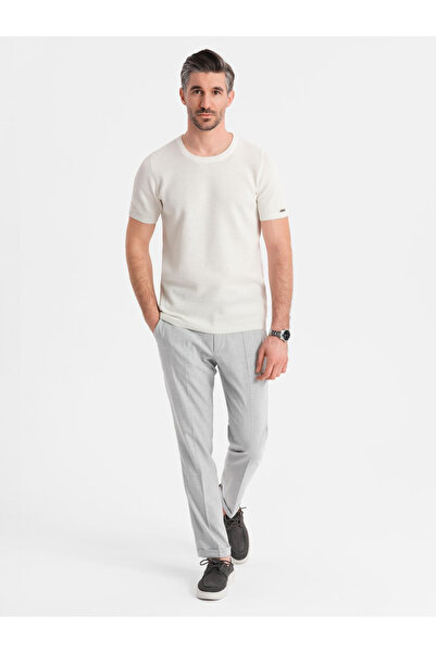 OMBRE Herren Strick-T-Shirt mit feiner Struktur - weiß V1 OM-TSCT-0244 XXL