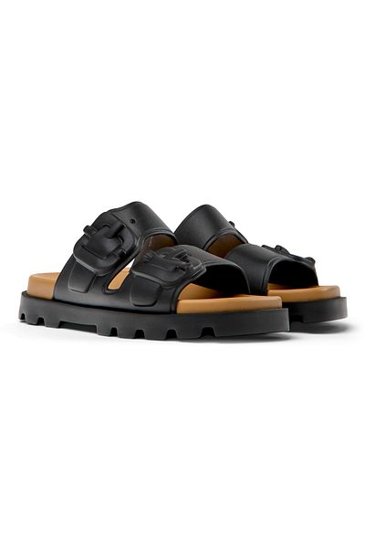 CAMPER Women's Black Slip-On Flat Heel Hook And Loop Sandals, Lightweight Daily Comfort Brutus
