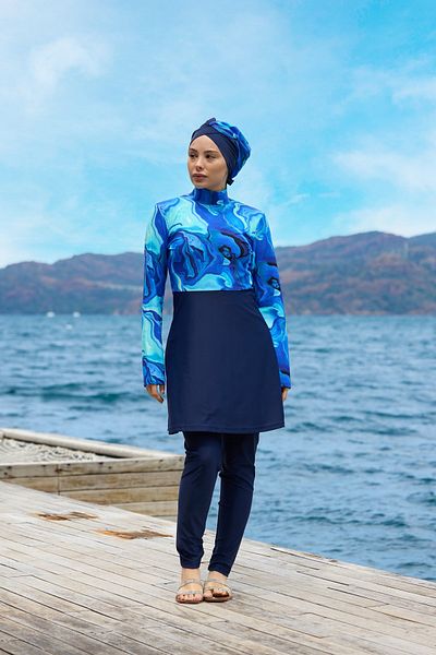 NS TASARIM MAYO Yakamoz Model Lycra Design Hijab Double Swimsuit Set