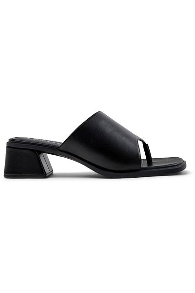 CAMPER Women's Stylish Black Square Toe Leather Heeled Sandals With Hook And Loop Comfortable Kora