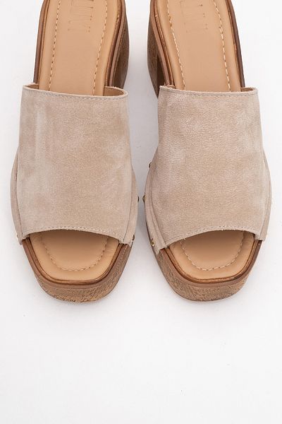LuviShoes PULL Papuci de damă cu toc cu platformă din piele naturală din piele intoarsa bej