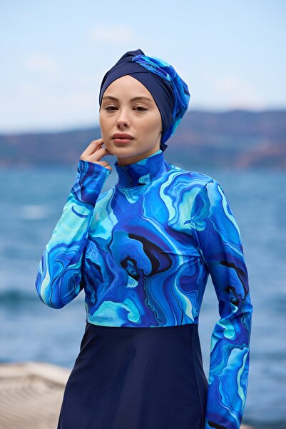 NS TASARIM MAYO Yakamoz Model Lycralı Tasarım Tesettür İkili Mayo Takım