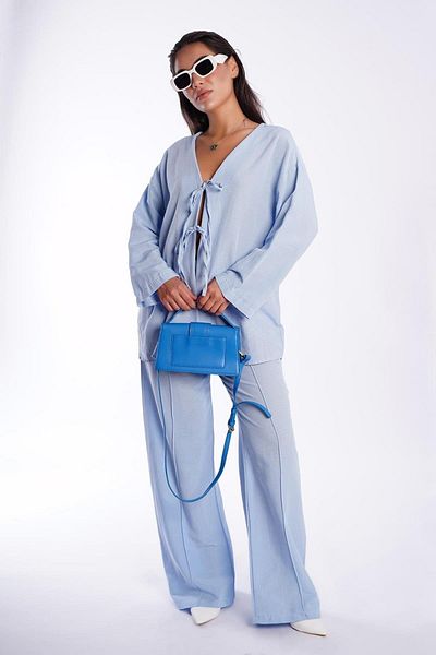 Madmext Blue Tie Front Bottom Top Set Mg2423