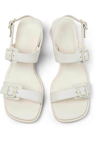 CAMPER Women's White Genuine Leather Adjustable Strap Chunky Heel Shoes with Comfort Sole Kora