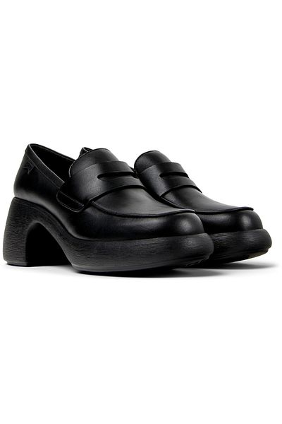 CAMPER Women's Black Genuine Leather High Heels, Strap Detail, Comfy Sole, Everyday Style Thelma