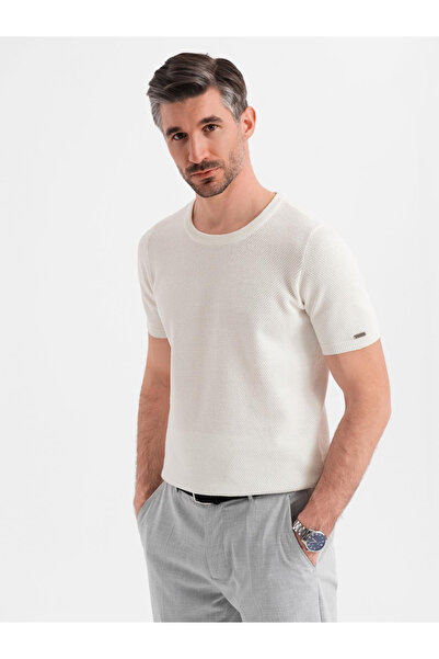 OMBRE Herren Strick-T-Shirt mit feiner Struktur - weiß V1 OM-TSCT-0244 XXL