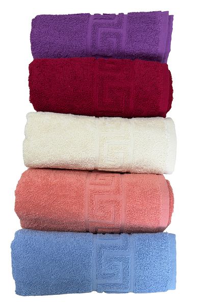 TRUVA Set Towel 50x90cm, 5pcs(multicolour: Purple, Red, Cream, Poudra, Sky blue)