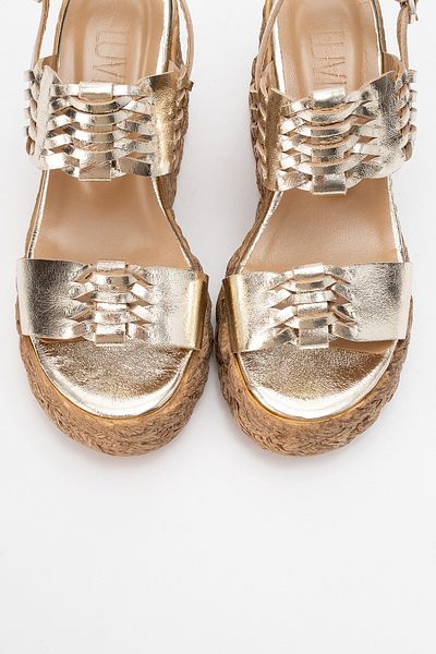 LuviShoes Sandale cu toc pentru femei OLIEN Gold Skin din piele naturală