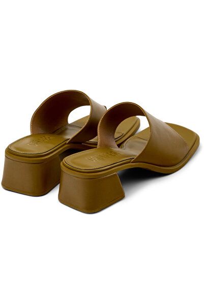 CAMPER Women's Green Genuine Leather Thick-Heeled Sandals with Wide Straps & Stylish Comfort Kora