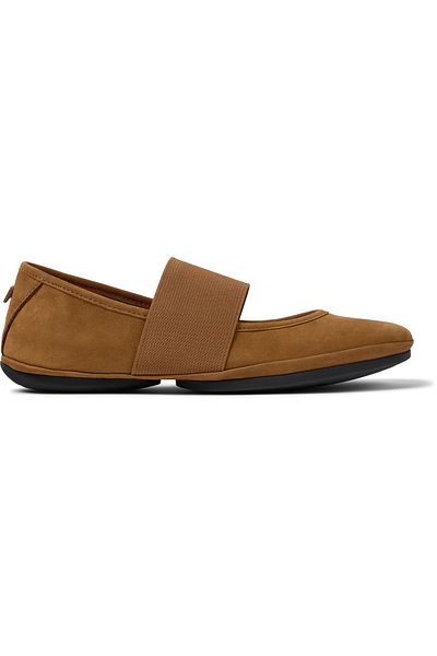 CAMPER Women's Nubuck Brown Ballerina Shoes Hook And Loop Rubber Sole Soft Leather Right