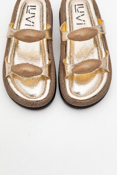 LuviShoes Papuci de damă FINERY cu talpă groasă cu cataramă din piatră aurie