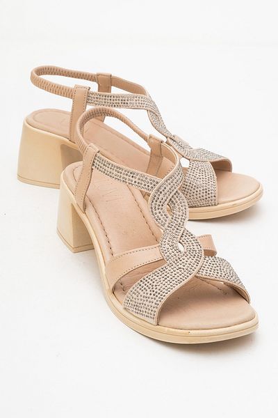 LuviShoes Sandale de damă DOLEN Beige Stone din piele naturală cu toc gros
