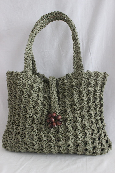 GAKCIN Kağıt Ip El Örgüsü Desenli Yeşil Şık Omuz Askılı Zarf Çanta