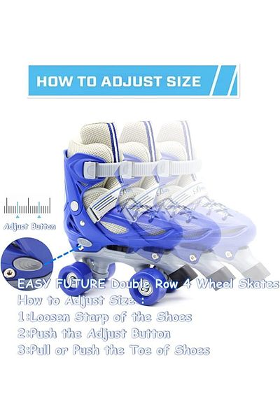 COOYA 4-Wheel Adjustable Skates for Kids Youth Gift,with All Light Wheels,35-38cm Sizes,Blue