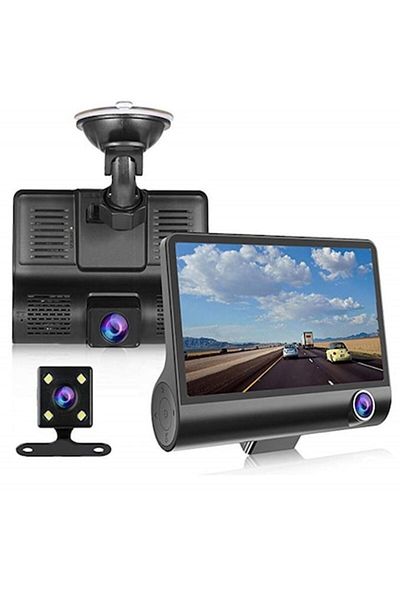HOZRO Camera Auto Tri-Zone Fata, Spate, Interior, 4", Full HD, camera marsarier, Ecran LED, Negru
