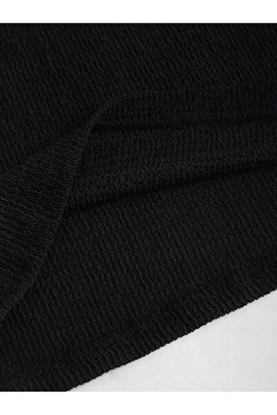 meren like your style Black Side Gathered Off Shoulder Loose Pants Bottom Top Suit