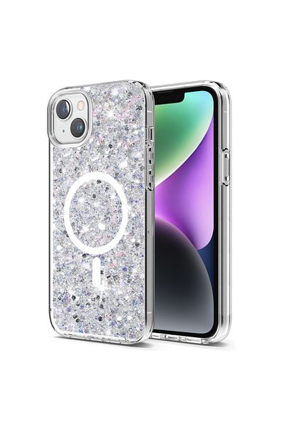 SKYDDAR INNOVATION Case for IPhone 14 Plus / 15 Plus, SparkleCase, Glitter Silicone, Protection, White, StickerSet