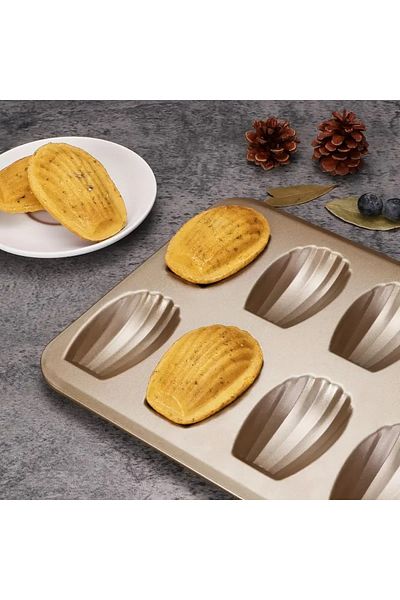 Siliko World Madeleine Baking Tray Non-Stick Tea Cake Tray, Cake Mold, Crash-Resistant Carbon Steel