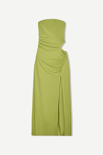 Bershka Gathered bandeau neckline midi dress