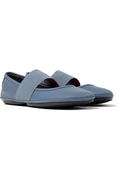 CAMPER Women's Gray Leather Mary Jane Ballet Shoes, Soft Comfortable Hook And Loop Stylish Right