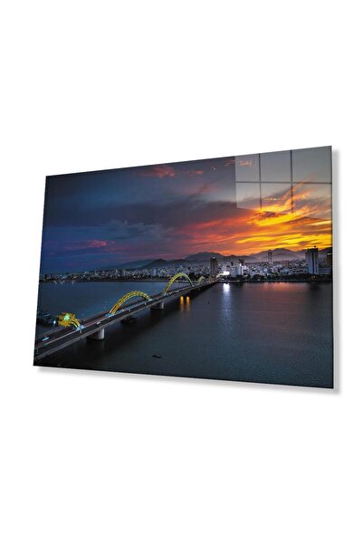 idealizbiz Sunset City Bridge Peisaj Sticlă Pictură 4mm Sticlă temperată Dura...
