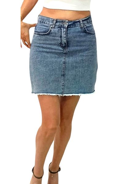 duygu dilsiz Fusta mini de damă clasică denim culoare albastru cu buzunar