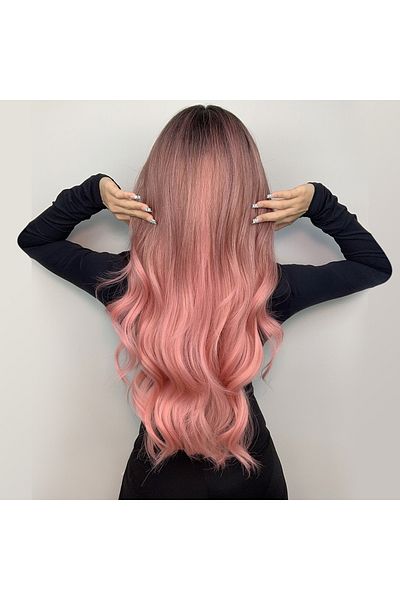 animis beauty PINK Ombre wig, long wavy, synthetic fiber with natural appearance, without bangs, 76 cm