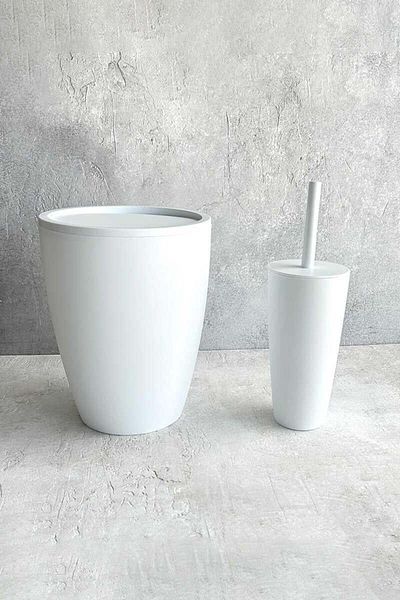 Prima Nova Primanova Pure 2-Piece Bathroom Set Trash Can + Toilet Brush White