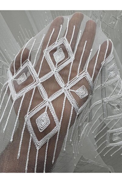 NİVEMESHOME 3211 Luna Geometric Patterned 1/3 Fine Plied Tulle Curtain Apm