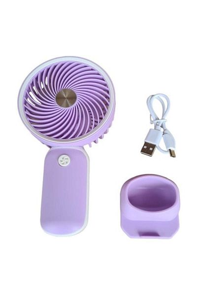 FOXMAG24 Handheld fan, with mobile phone holder, USB charging, On/OFF button, 3 speeds, purple/white