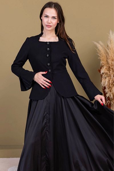 lodmela Square Collar Embroidered Double Suit 4718-Black