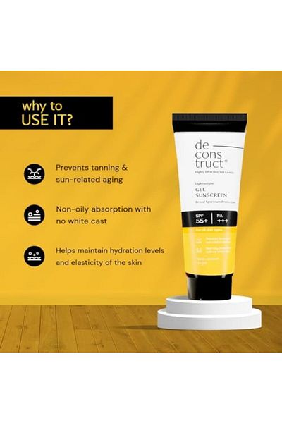 Deconstruct De-construct Face Gel Sunscreen SPF 50+ PA+++ | Gel Sunscreen for Oily, Combination, Normal Skin | B