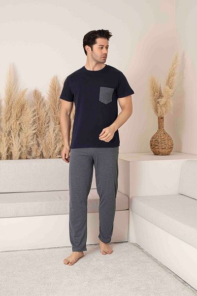 Pijamax Ανδρικό Navy Blue-Smoke COMBINATION Σετ καλοκαιρινές πιτζάμες με κοντομάνικο χτενισμένο βαμβακερό με τσέπες