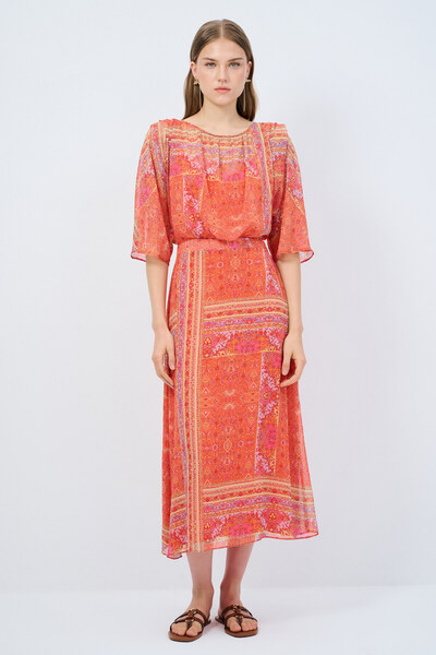 adL Desenli Uzun Elbise