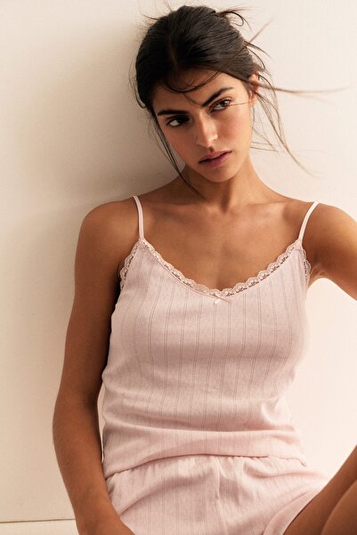 H&M Pamuklu ve Delik Desenli Pijama Takımı