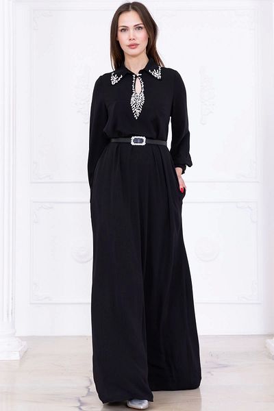 lodmela Collar Embroidery Detailed Comfortable Dress 1013-Black